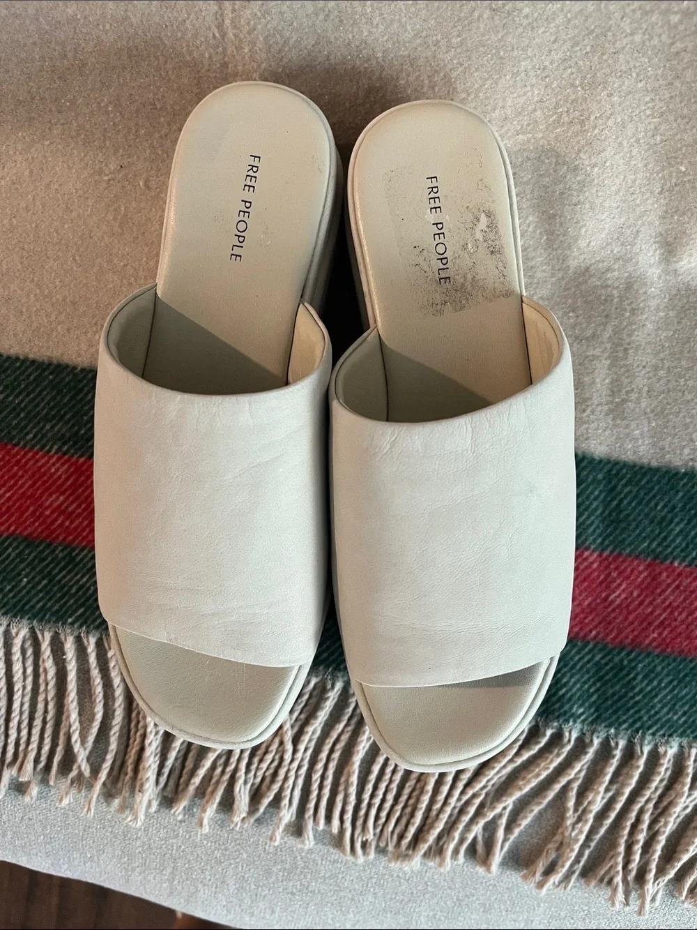 Free People Cream Platform Slide Sandals